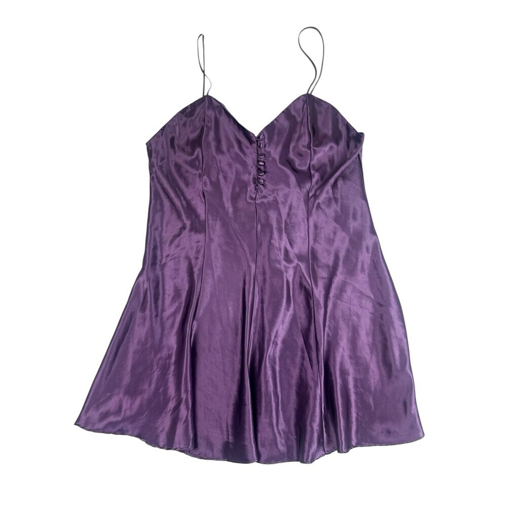 Vintage Kathryn Purple Satin Slip Dress Bias Cut Mini Nightgown Lingerie Large
